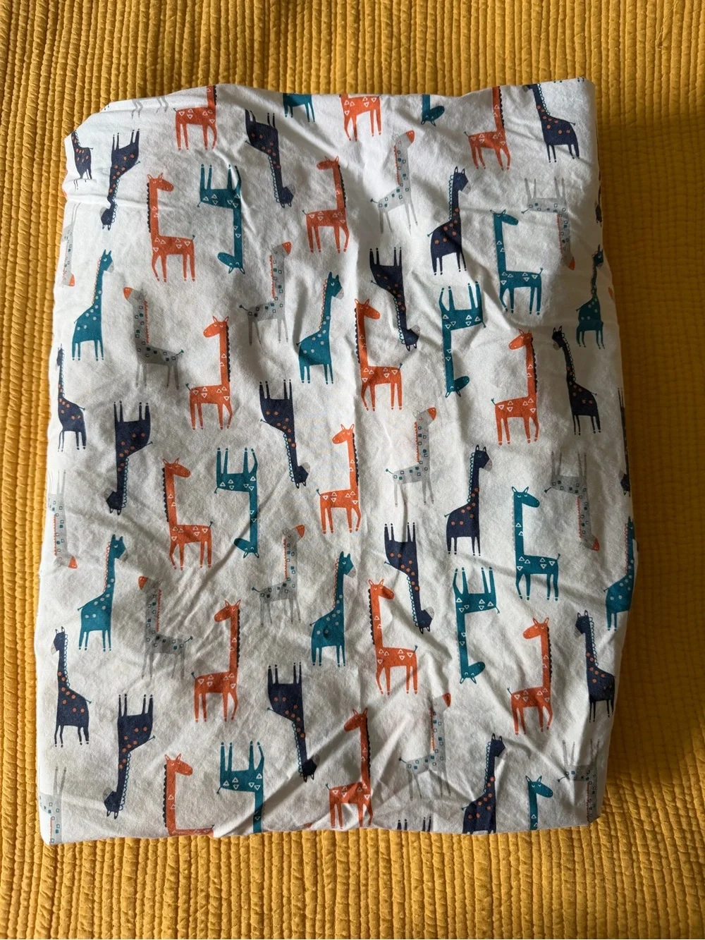 Giraffe Print 100% Cotton Crib Sheet White with Teal, Orange & Navy